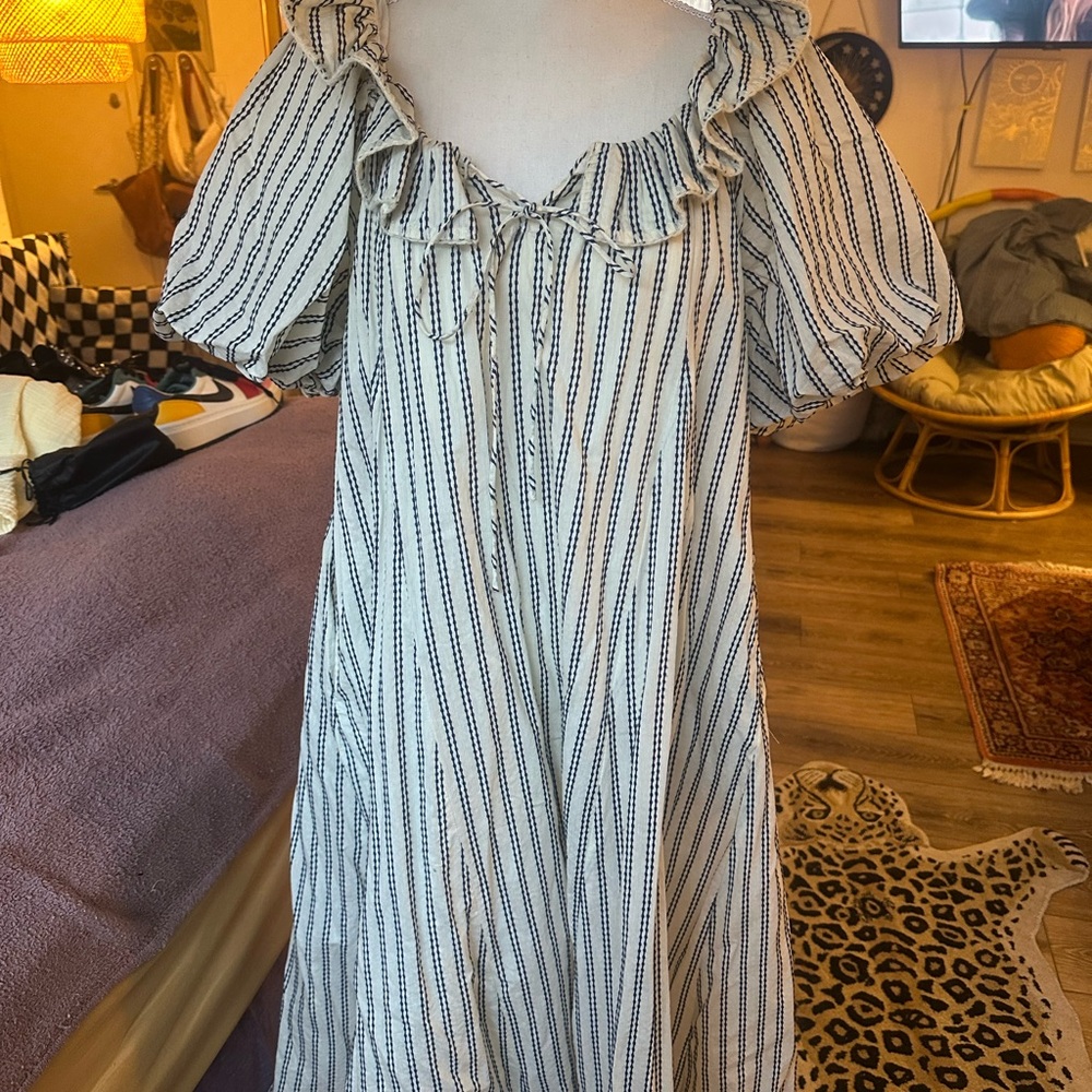 GOOD LUCK PUFF SLEEVE DRESS // BLUE STRIPES *ZOCO EXCLUSIVE*